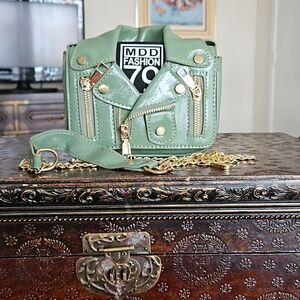 NWOT MDD Green motorcycle jacket crossbody mini handbag